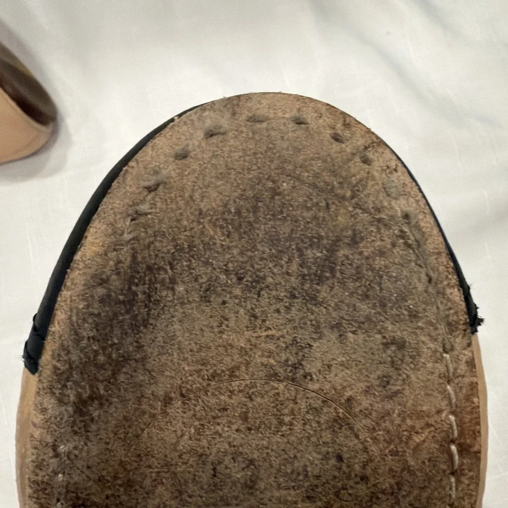 Tory Burch Minnie Cap Toe Ballet Flats Nude Black Leather Sole 8 M Travel Fold